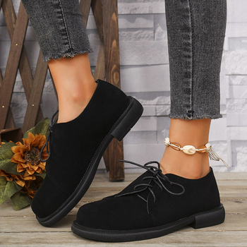 Jesenske i zimske nove europske i američke vanjske trgovine, plus veličine, okrugle čipkaste cipele s debelim dnom i debelom petom, modne i udobne ženske cipele na veliko