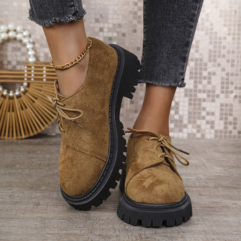 Jesenske i zimske nove europske i američke vanjske trgovine, plus veličine, okrugle čipkaste cipele s debelim dnom i debelom petom, modne i udobne ženske cipele na veliko