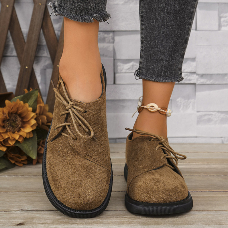 Jesenske i zimske nove europske i američke vanjske trgovine, plus veličine, okrugle čipkaste cipele s debelim dnom i debelom petom, modne i udobne ženske cipele na veliko