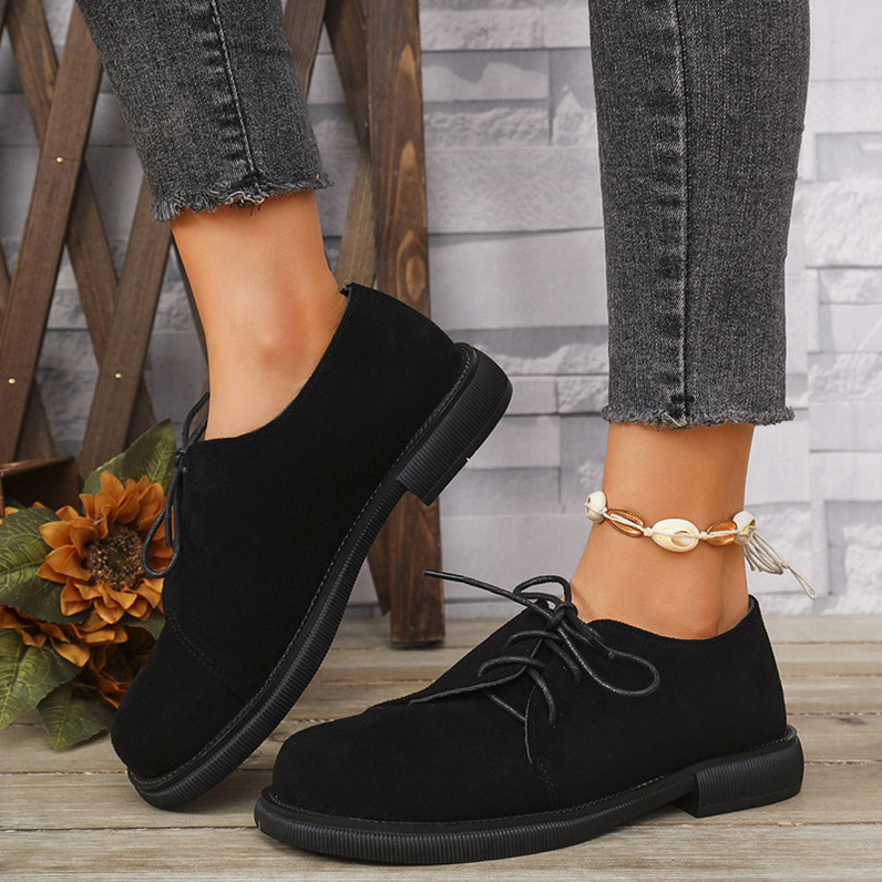 Jesenske i zimske nove europske i američke vanjske trgovine, plus veličine, okrugle čipkaste cipele s debelim dnom i debelom petom, modne i udobne ženske cipele na veliko