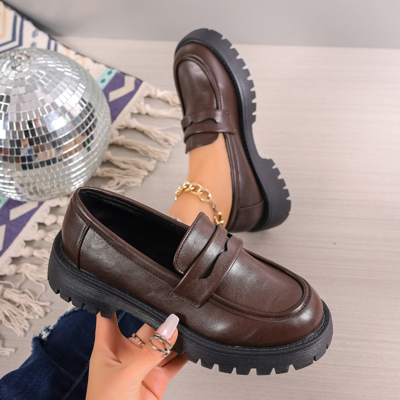 Νέα γυναικεία μοκασίνια, μεγάλα μεγέθη 2024, με χοντρό τακούνι, άνετα βρετανικού στιλ, με χοντρή σόλα, ρετρό γυναικεία παπούτσια