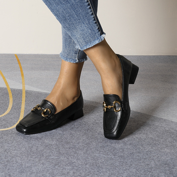 Prekogranična vanjska trgovina 2024 Jesen i zima Retro Horsebit četvrtasti vrh s debelom petom Mekane natikače, moderne i svestrane