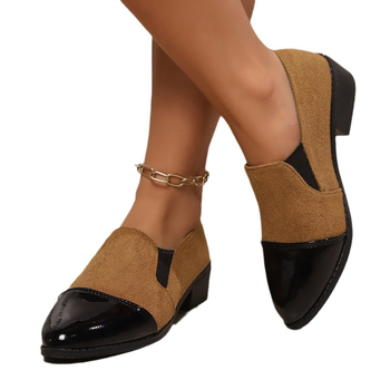 Γυναικεία μοκασίνια με χοντρό τακούνι, σε ρηχό και χρωματικό μπλοκ στυλ, για την άνοιξη και το φθινόπωρο του 2025