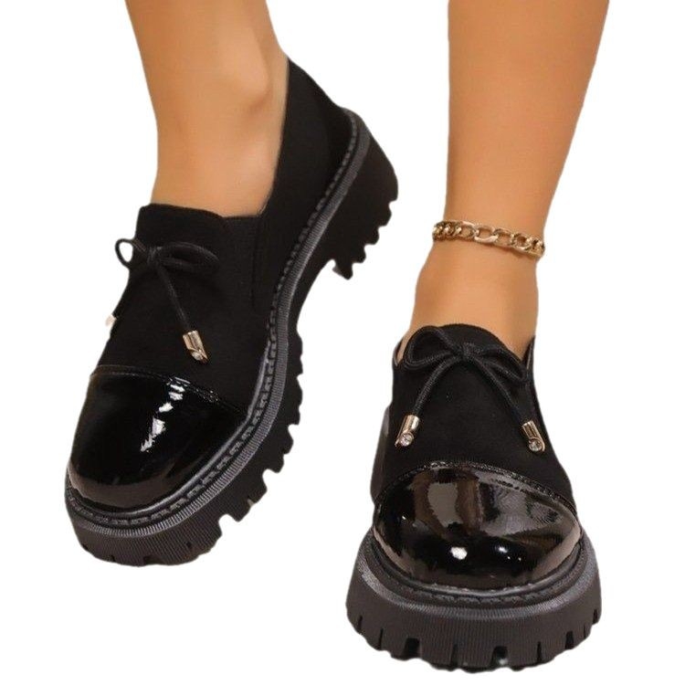 Proljetne nove ležerne Amazon mokasine za žene, jesenske, s mašnom, debele pete, preko granice, velike veličine