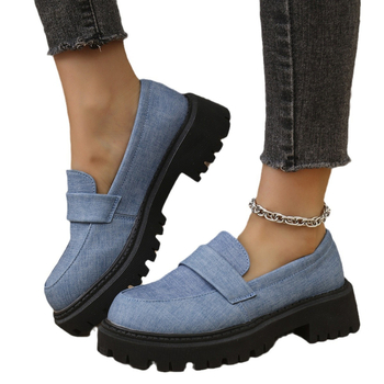 Dámske plátené topánky s hrubým podpätkom, veľkosť plus, módne, jednovrstvové, na jeseň 2024, nízke, slip-on, Joker