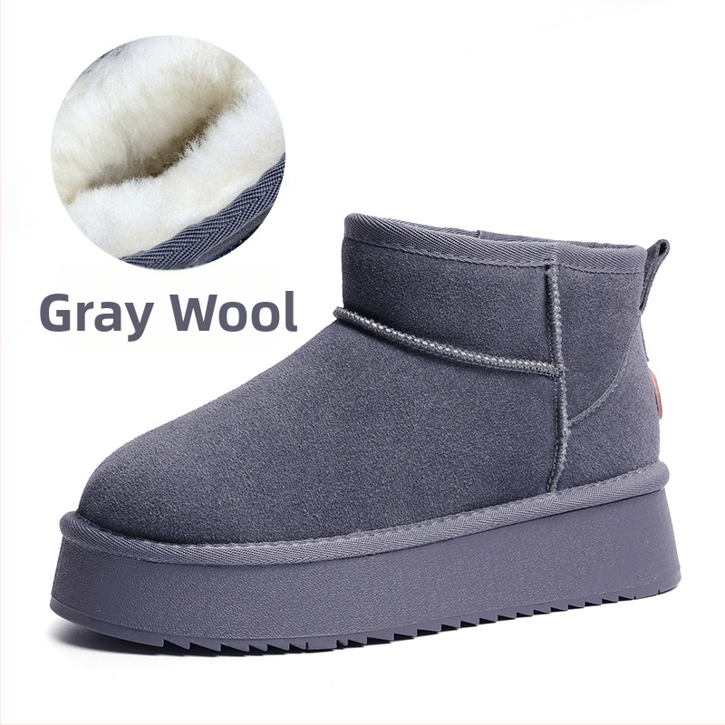 Naiste villased talvesaapad, fliisvoodriga, ehtsast nahast, paksu tallaga, lühikesed, libisemiskindlad, kõrgust suurendavad, soojad puuvillased saapad ja kingad