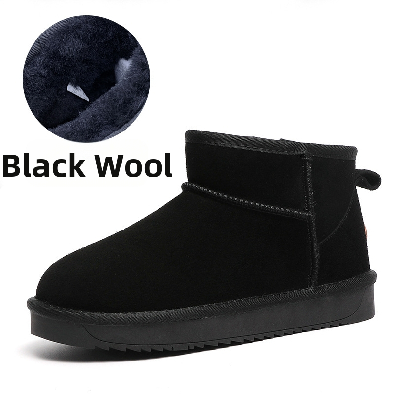 Naiste villased talvesaapad, fliisvoodriga, ehtsast nahast, paksu tallaga, lühikesed, libisemiskindlad, kõrgust suurendavad, soojad puuvillased saapad ja kingad