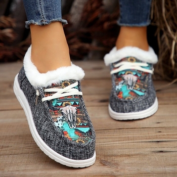 Prekogranične Amazon plus size pamučne cipele za žene, proljetne nove, niske ravne tople casual cipele s kravljom glavom na zalihi veleprodaje