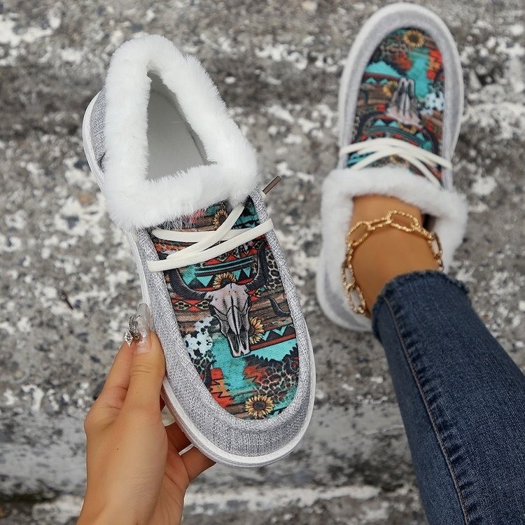 Prekogranične Amazon plus size pamučne cipele za žene, proljetne nove, niske ravne tople casual cipele s kravljom glavom na zalihi veleprodaje