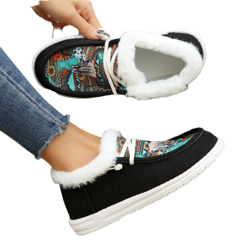 Prekogranične Amazon plus size pamučne cipele za žene, proljetne nove, niske ravne tople casual cipele s kravljom glavom na zalihi veleprodaje