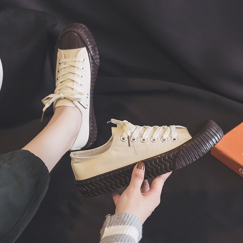 Korejiešu karameļu cepumu studentu audekla apavi Ulzzang Honkongas stila Harajuku stila daudzpusīgi retro 1970. gadu sporta apavi E29