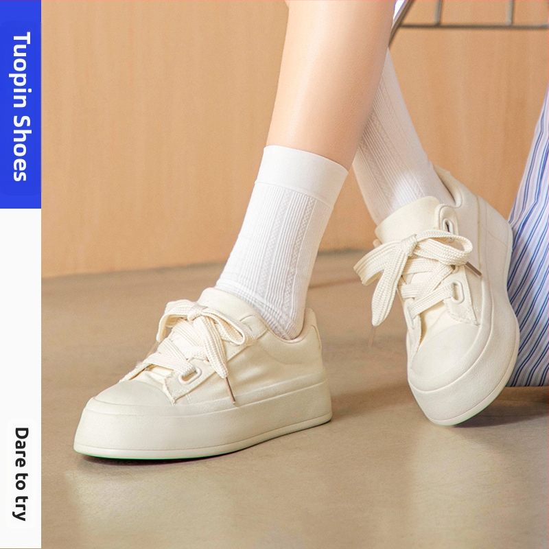Tuopin Four Seasons új, vastag talpú, nagylábujjú vászoncipő, alkalmi, legkönnyebben illeszkedő, fehér cipő, női cipő, TP2128W