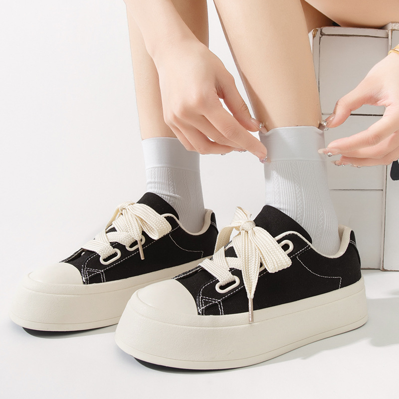 Tuopin Four Seasons Нови платнени обувки с дебела подметка и големи пръсти, ежедневни, най-лесни за съчетаване, бели обувки, дамски обувки Tp2128W