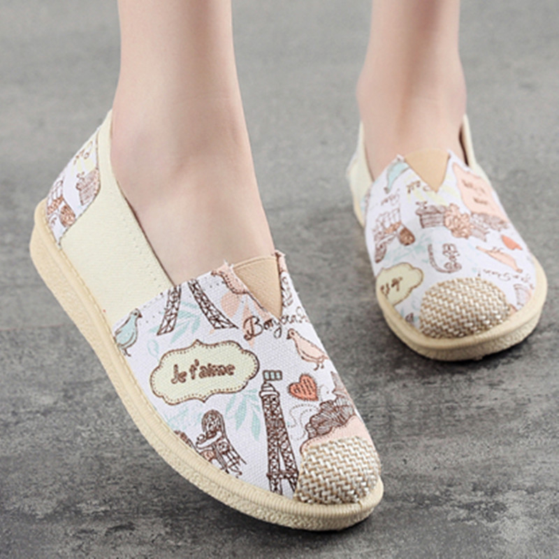 Seni Pekino medžiaginiai moteriški užsegami juodi balti drobiniai darbo bateliai etninio stiliaus laisvalaikio bateliai lengvi pupelių formos bateliai