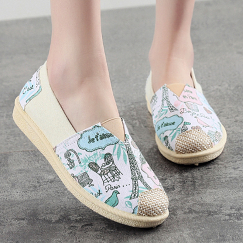 Seni Pekino medžiaginiai moteriški užsegami juodi balti drobiniai darbo bateliai etninio stiliaus laisvalaikio bateliai lengvi pupelių formos bateliai