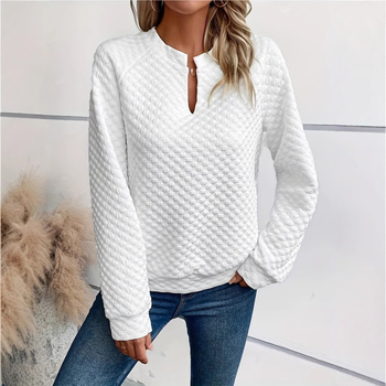 Jesen 2025. Nova Amazon europska i američka prekogranična ženska jednobojna ležerna majica dugih rukava s dubokim V-izrezom i patchworkom za žene