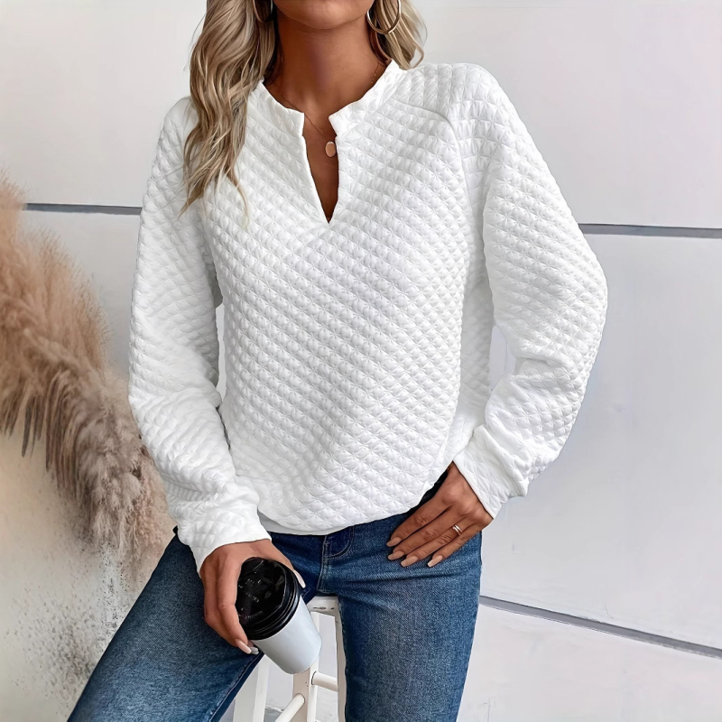 Jesen 2025. Nova Amazon europska i američka prekogranična ženska jednobojna ležerna majica dugih rukava s dubokim V-izrezom i patchworkom za žene