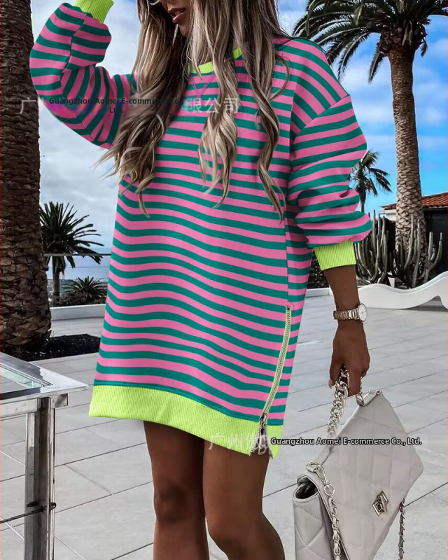 Îmbrăcăminte nouă pentru femei transfrontalieră 2024 Amazon Transfrontalieră în stoc Fustă nouă europeană și americană cu fermoar decorativ, guler rotund