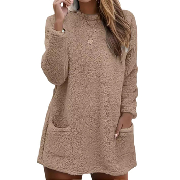 Amazon okrugli ovratnik, labavi dugi džep, dvostrani baršunasti ženski džemper, topli kućni plišani džemper za Europu i Sjedinjene Države preko granice