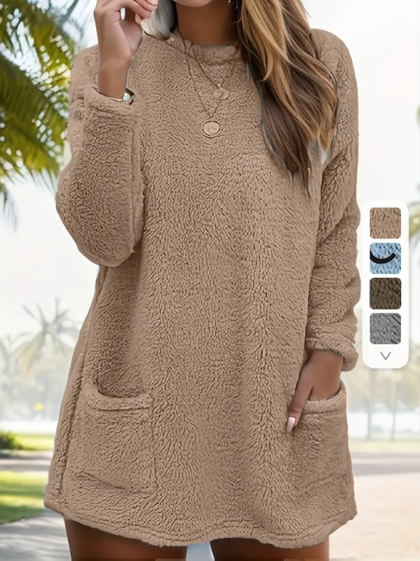 Amazon okrugli ovratnik, labavi dugi džep, dvostrani baršunasti ženski džemper, topli kućni plišani džemper za Europu i Sjedinjene Države preko granice