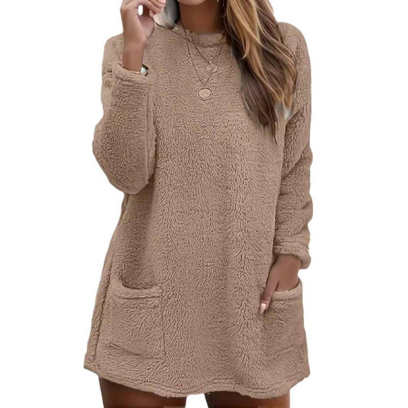 Amazon okrugli ovratnik, labavi dugi džep, dvostrani baršunasti ženski džemper, topli kućni plišani džemper za Europu i Sjedinjene Države preko granice