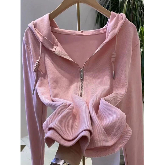 Europski kolodvor 2023. proljeće i jesen nova tanka pamučna majica s kapuljačom za žene, široki ružičasti trendi kaput za sve kombinacije