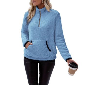 2025 Europska i američka prekogranična Amazon ženska odjeća Jesen i zima Nova ležerna dvostrana baršunasta ženska plišana majica s pola patentnog zatvarača