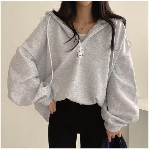 Veličina s kapuljačom, zadebljani ekstra veliki ovratnik, proljetni i jesenski Jin top Jin, zimski debeljuškasti kratki pulover s flis podstavom, nova modna odjeća za žene