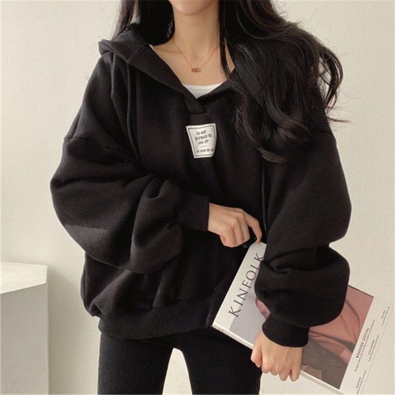 Veličina s kapuljačom, zadebljani ekstra veliki ovratnik, proljetni i jesenski Jin top Jin, zimski debeljuškasti kratki pulover s flis podstavom, nova modna odjeća za žene
