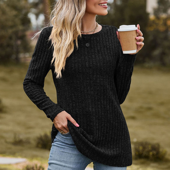 Europski i američki Amazon Jesenski i zimski novi okrugli izrez Brusna jama Jednobojni široki džemper Ležeran top Majica dugih rukava Žene