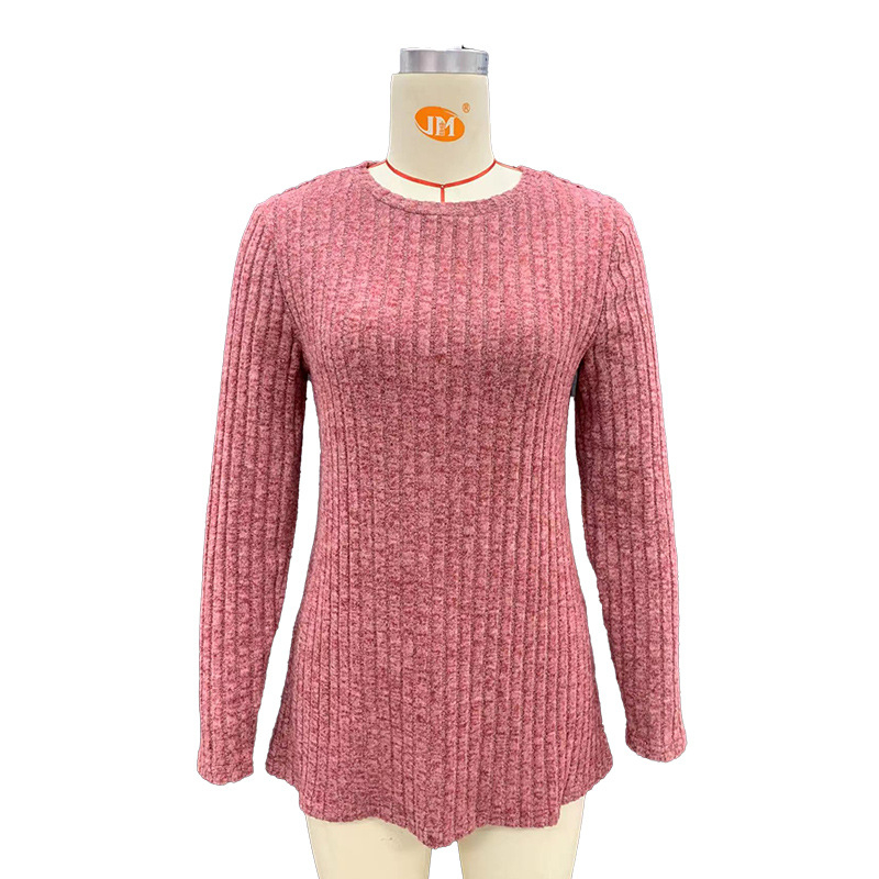 Europski i američki Amazon Jesenski i zimski novi okrugli izrez Brusna jama Jednobojni široki džemper Ležeran top Majica dugih rukava Žene