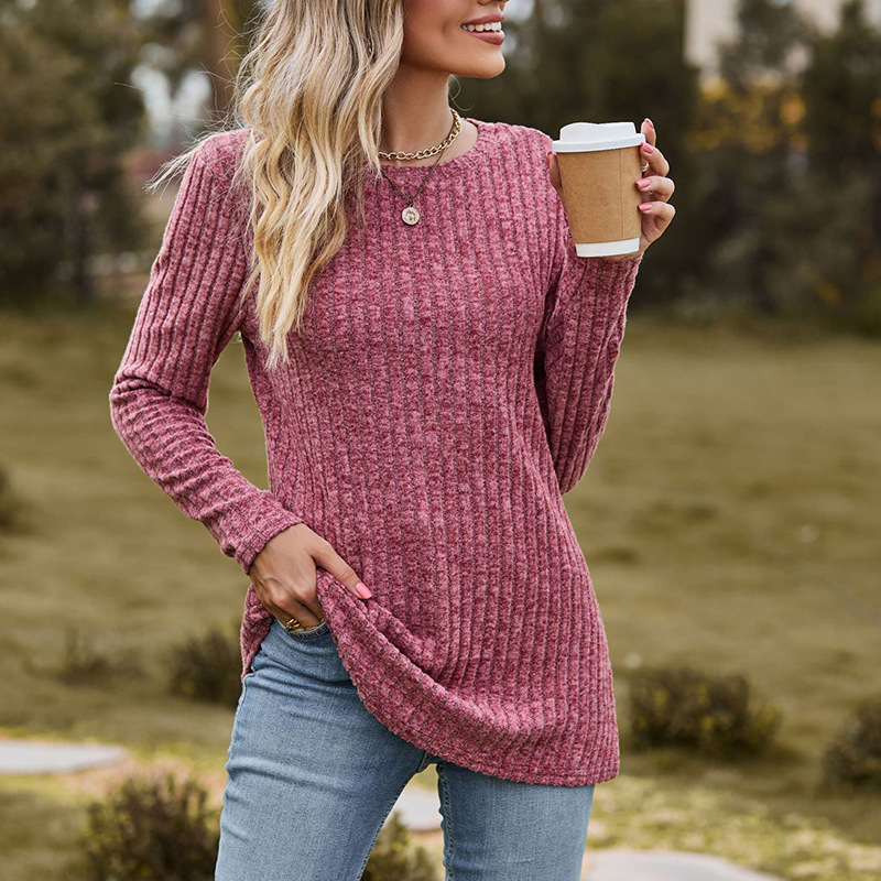 Europski i američki Amazon Jesenski i zimski novi okrugli izrez Brusna jama Jednobojni široki džemper Ležeran top Majica dugih rukava Žene