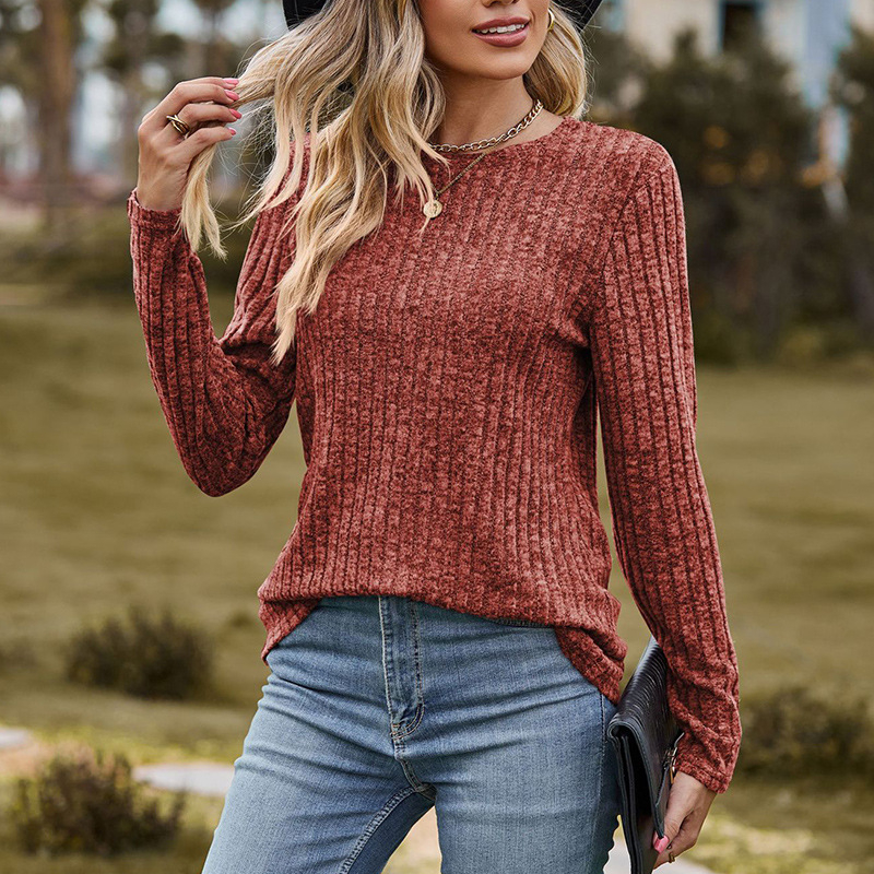 Europski i američki Amazon Jesenski i zimski novi okrugli izrez Brusna jama Jednobojni široki džemper Ležeran top Majica dugih rukava Žene