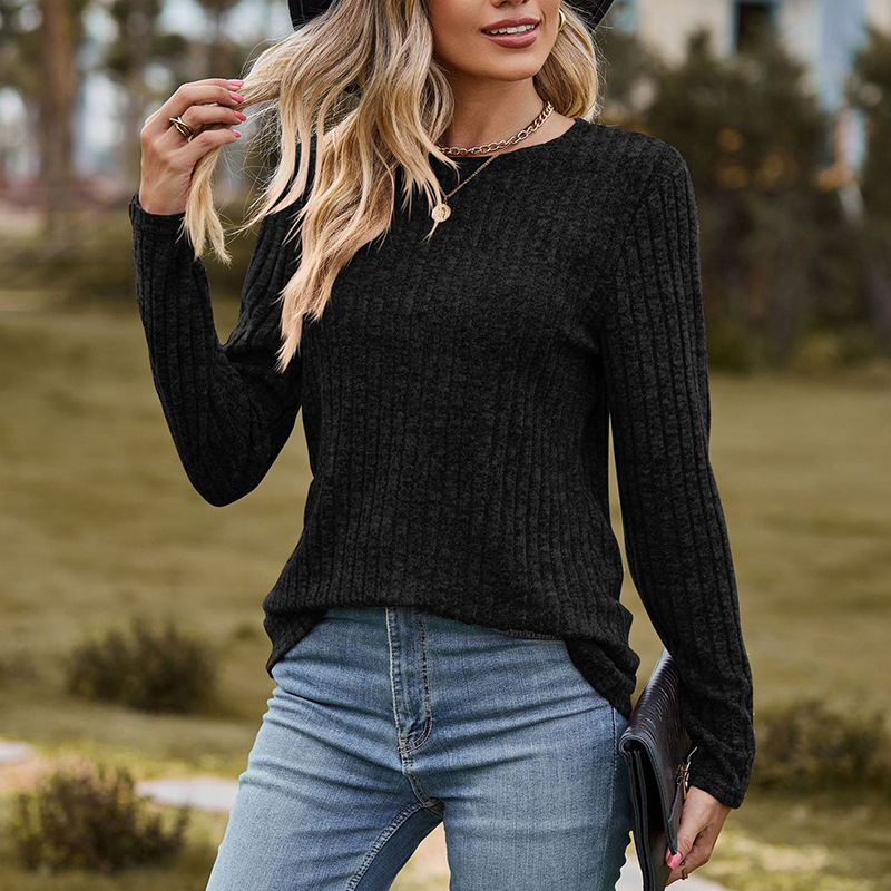 Europski i američki Amazon Jesenski i zimski novi okrugli izrez Brusna jama Jednobojni široki džemper Ležeran top Majica dugih rukava Žene