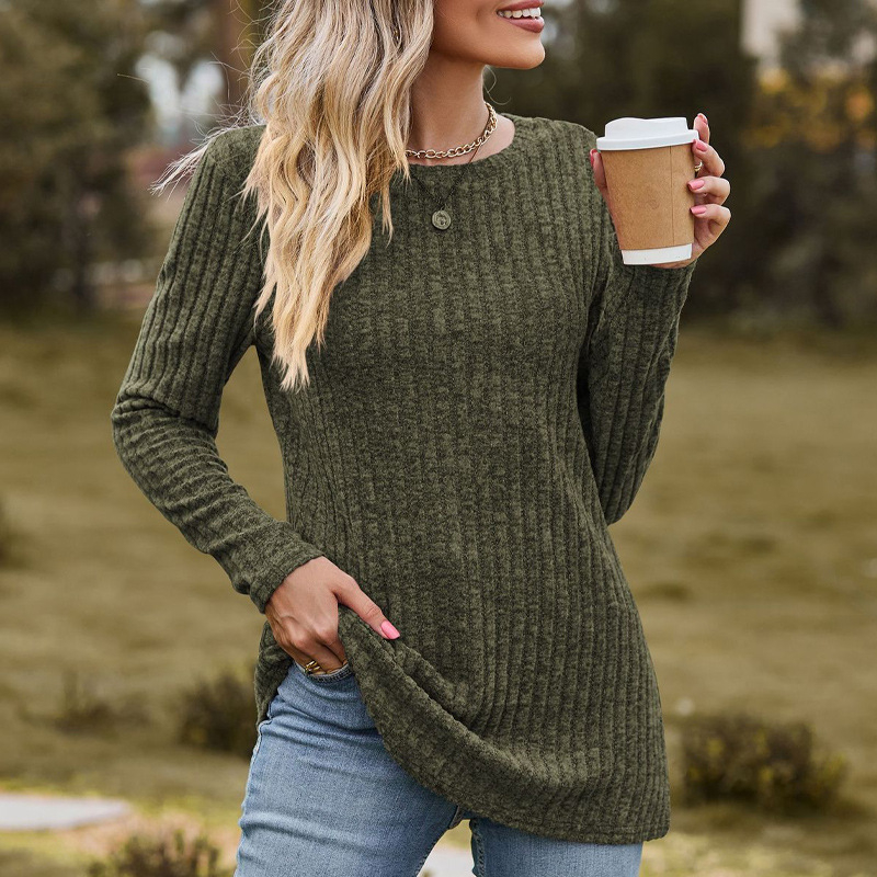 Europski i američki Amazon Jesenski i zimski novi okrugli izrez Brusna jama Jednobojni široki džemper Ležeran top Majica dugih rukava Žene