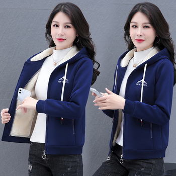 Pulover cu glugă, căptușit cu catifea, cald, casual, pentru femei, de primăvară și toamnă, cardigan cu mânecă lungă, asortat, cu buzunare cu fermoar