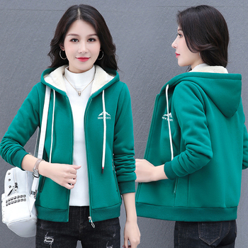 Pulover cu glugă, căptușit cu catifea, cald, casual, pentru femei, de primăvară și toamnă, cardigan cu mânecă lungă, asortat, cu buzunare cu fermoar