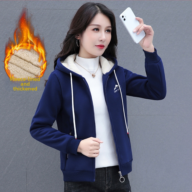 Pulover cu glugă, căptușit cu catifea, cald, casual, pentru femei, de primăvară și toamnă, cardigan cu mânecă lungă, asortat, cu buzunare cu fermoar