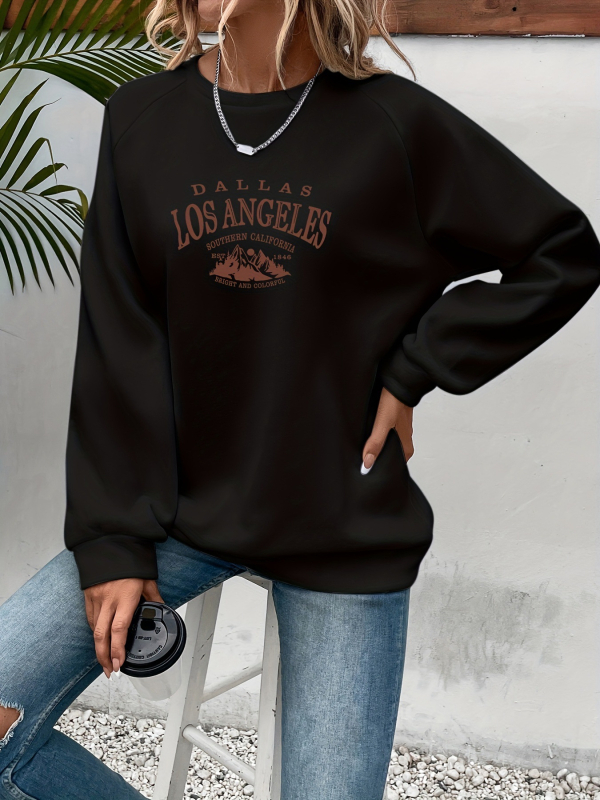 [Angros din fabrică] Pulover cu imprimeu Mountain & Slogan, casual, cu mânecă lungă și guler rotund, toamnă/iarnă