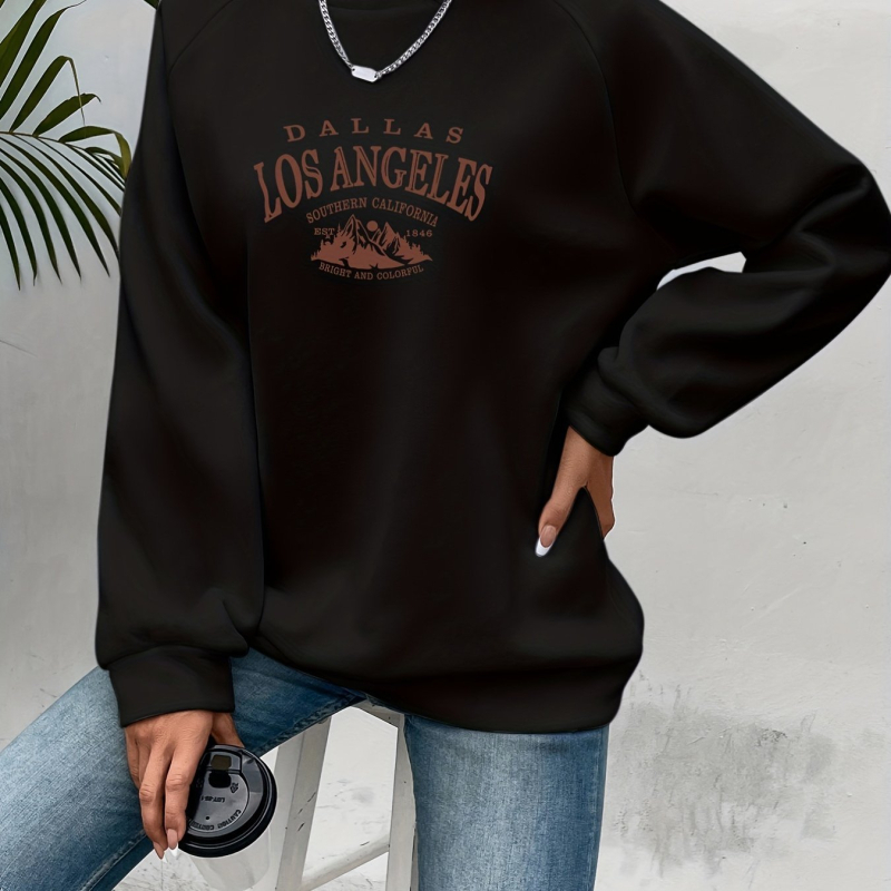 [Angros din fabrică] Pulover cu imprimeu Mountain & Slogan, casual, cu mânecă lungă și guler rotund, toamnă/iarnă