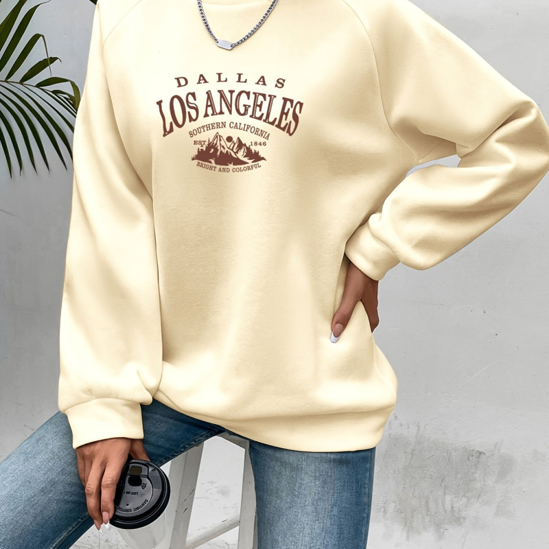 [Angros din fabrică] Pulover cu imprimeu Mountain & Slogan, casual, cu mânecă lungă și guler rotund, toamnă/iarnă