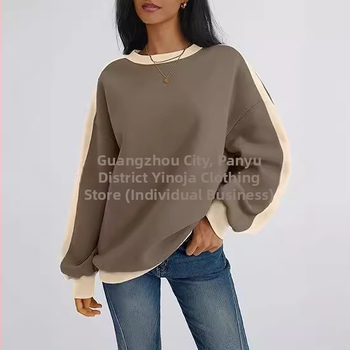 Hanorac cu guler rotund pentru femei, mărime super mare, Amazon, cu mânecă lungă, în culori asortate, toamna 2024