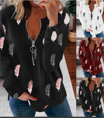 Άνοιξη Λευκό Ιαπωνικό Πουλόβερ με Λεπτό Φερμουάρ και Γλυκό Χρώμα, Τυπωμένο, Urban Casual Ρούχα