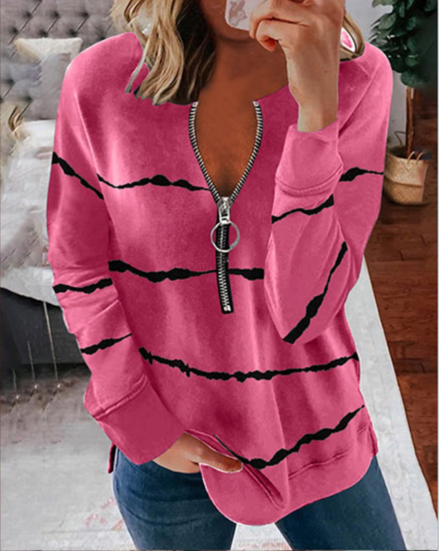 Άνοιξη Λευκό Ιαπωνικό Πουλόβερ με Λεπτό Φερμουάρ και Γλυκό Χρώμα, Τυπωμένο, Urban Casual Ρούχα