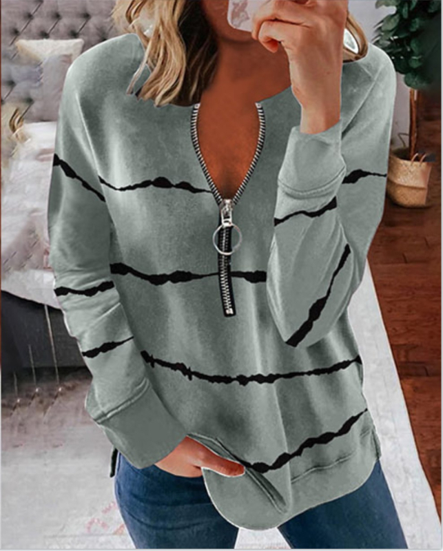 Άνοιξη Λευκό Ιαπωνικό Πουλόβερ με Λεπτό Φερμουάρ και Γλυκό Χρώμα, Τυπωμένο, Urban Casual Ρούχα