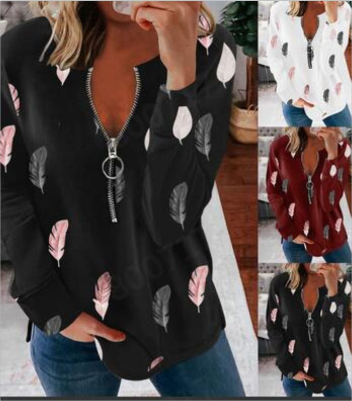 Άνοιξη Λευκό Ιαπωνικό Πουλόβερ με Λεπτό Φερμουάρ και Γλυκό Χρώμα, Τυπωμένο, Urban Casual Ρούχα