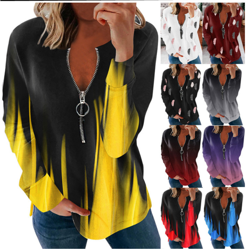 Άνοιξη Λευκό Ιαπωνικό Πουλόβερ με Λεπτό Φερμουάρ και Γλυκό Χρώμα, Τυπωμένο, Urban Casual Ρούχα