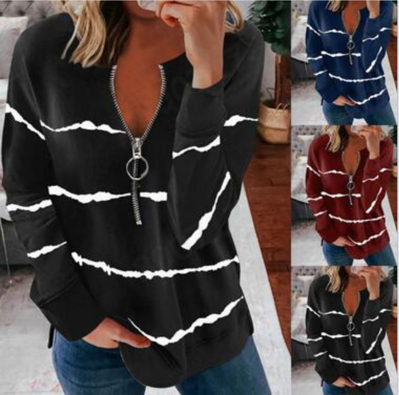 Άνοιξη Λευκό Ιαπωνικό Πουλόβερ με Λεπτό Φερμουάρ και Γλυκό Χρώμα, Τυπωμένο, Urban Casual Ρούχα