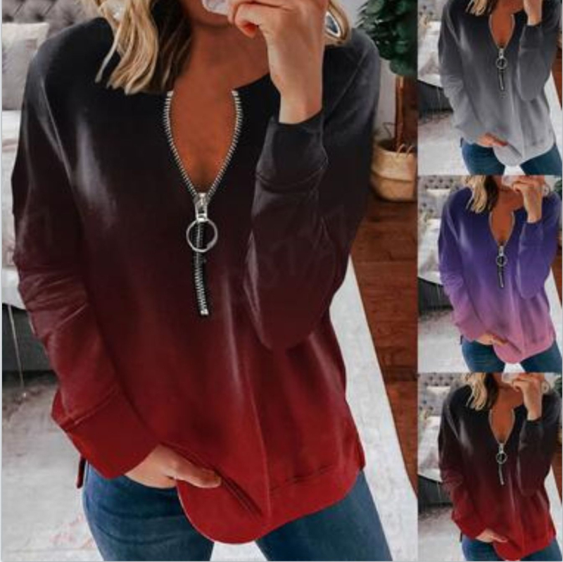 Άνοιξη Λευκό Ιαπωνικό Πουλόβερ με Λεπτό Φερμουάρ και Γλυκό Χρώμα, Τυπωμένο, Urban Casual Ρούχα