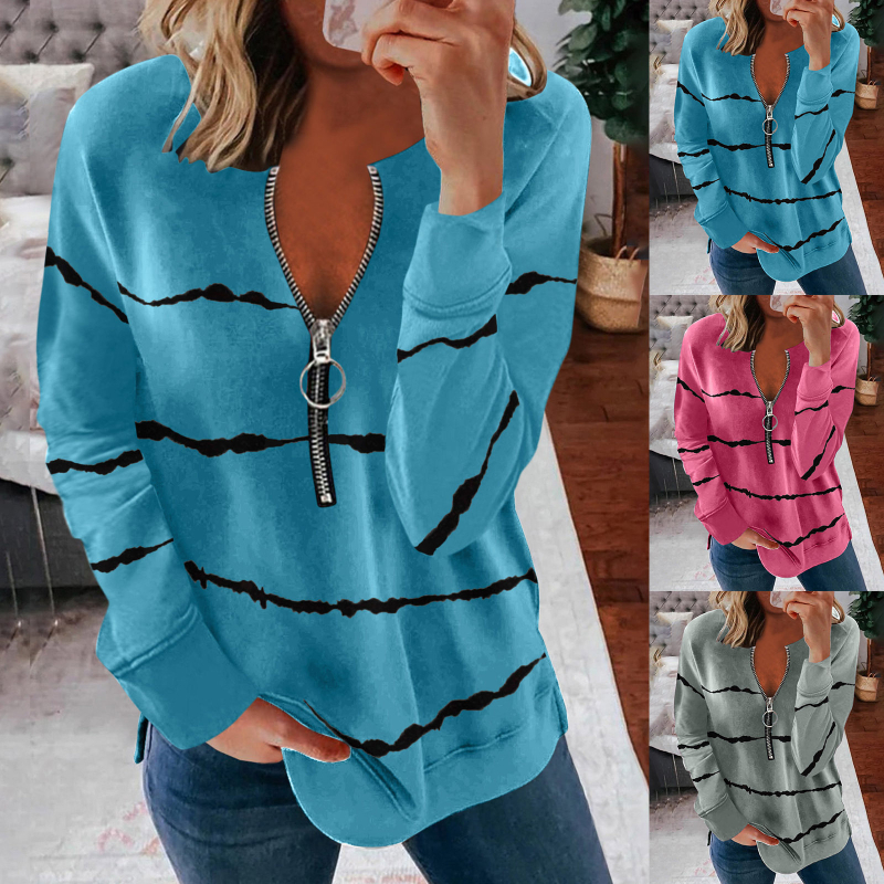 Άνοιξη Λευκό Ιαπωνικό Πουλόβερ με Λεπτό Φερμουάρ και Γλυκό Χρώμα, Τυπωμένο, Urban Casual Ρούχα